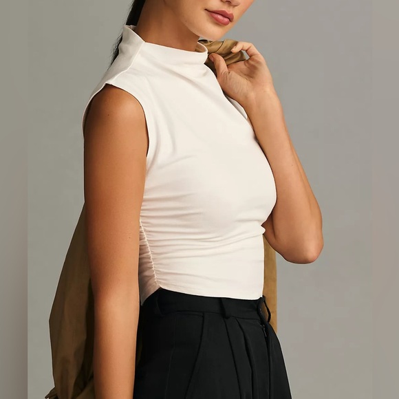 Anthropologie Reformation Lindy Knit Cinched Mock Neck Tank Top White S NWT - Picture 2 of 11